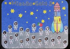 an image of children in space suits with a rocket on the moon and stars behind them