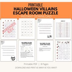 the printable halloween villain escape room puzzle is shown with instructions for each individual to use