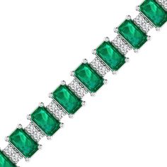 This exquisite emerald and diamond tennis bracelet is a stunning piece of jewelry that exudes elegance and sophistication. Crafted with precision and attention to detail, this bracelet features vibrant emeralds alternating with sparkling diamonds, creating a luxurious and timeless look that is perfect for any occasion. Metal: 14K Gold Setting Type: Prong Rhodium Finish: Yes, on White Gold Gemstone Details: Gemstone: Emerald Shape: Emerald Cut Average Dimensions: 5.00 x 3.00 MM Quantity: 34 Avera Luxury Emerald Diamond Bracelet, Luxury Elegant Emerald Diamond Bracelet, Emerald-cut Green Tennis Bracelet For Formal Occasions, Formal Green Emerald-cut Tennis Bracelet, Luxury Emerald-cut Diamond Bracelet With Accents, Dance Jewelry, Diamond Tennis Bracelet, Ring Pendant Necklace, Birthstone Gifts