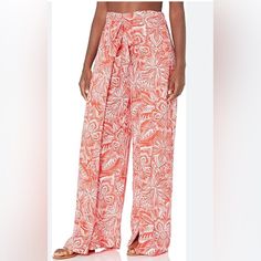 Vince Camuto Women's Swim Wrap Tie Cover Up Pants Poppy Size Medium New 100% Rayon Approximate Measurements Length 43 1/2 Inches Inseam 31 Inches Waist 32 Inches Please Refer To Pictures For Details. Bundle And Save!!! Offers Welcome :) Silver 1662 Chic Red Floral Print Bottoms, High Waist Red Pants For The Beach, Red Trousers For Beach, Red Trousers For Vacation, Red Printed Bottoms For Vacation, Red Printed Bottoms For Spring, Red Wide-leg Beach Pants, Red Wide Leg Pants For Beach, Chic Orange Pants For Vacation