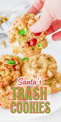 santa's trashi cookies on a plate with text overlay