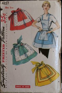 an old fashion sewing pattern for girls'aprons and dresses