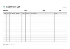 a camera shot list is shown in the form of a blank sheet with an arrow on it