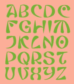 the alphabet is made up of green letters and numbers on an orange background with black lettering