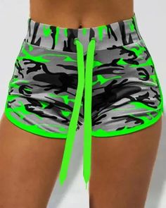 Lasaky - Camo Print Drawstring High Waisted Shorts Camo Stuff, Womens High Waisted Shorts, Cute Country Outfits, Sporty Shorts, Short Women Fashion, Streetwear Shorts, High Waist Shorts, Camouflage Print, Gym Shorts