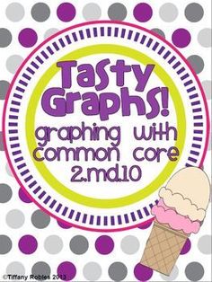 a poster with an ice cream cone and polka dots on the background that says tasty graphs