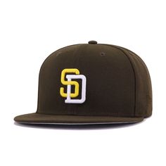 New Era Cap 59Fifty fitted hat for the San Diego Padres in brown and yellow colorway, sporting 1992 All Star Game side patch. This 1992 All Star Game logo setup sees a change in colorway, bringing it back to the 1970s with a classic colorway. Don’t miss on this slam dunk! Hat Material: 100% PolyesterCrown: WalnutVisor: WalnutButton: WalnutUndervisor: GreyFront Logo: Ombre Gold/Snow WhiteNew Era Flag: WalnutRear Logo: Ombre Gold/Snow White/WalnutSide Patch: Ombre Gold/Snow White/Walnut Brown Snapback Hat With Custom Logo, Brown Snapback Sports Hat, Brown 5-panel Snapback Hat, San Diego Padres Hat, Brown 5-panel Baseball Cap With Logo Patch, Dope Hats, San Diego Chargers, World Baseball Classic, San Diego Padres