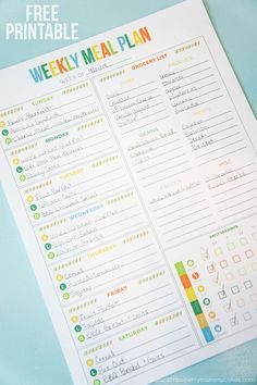 a printable weekly meal plan on a plate