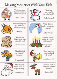 a poster with pictures of holiday activities for kids