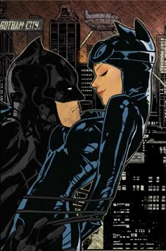 batman and catwoman kissing in the city