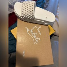 Brand New White Louboutin, Christian Louboutin Sneakers, Christian Louboutin Sandals, Christian Louboutin Shoes Heels & Wedges, Black Sandals Flat, Men Slides, Christian Louboutin Men, Red Louboutin, Leather Slide Sandals