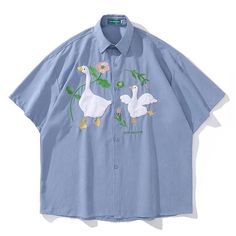 Wiaofellas - Men Shirt Summer Funny Plush White Goose Embroilery Short Sleeve Button Up Shirts HipHop Harajuku Casual Loose Streetwear Shirt Attention:1.This Shirts is Asian size,please choose 1-2 larger sizes than your normal wear.2.Asian size is 2 sizes smaller than US/UK/RU/EU/SIZE.3.Please allow reasonable color difference due to individual computer monitor. 4.If you do not know how to choose the size. Please tell me your height and weight. 5.Please allow 1-3 cm data error due to manual meas Patch Blouse, Sweatshirt Jean Jacket, Women Cargo Pants, Streetwear Shirts, Patches Shirt, Home Beach, Blazer Shirt, Blouse Short Sleeve, Hot Jeans