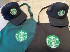 Kids and Adults Unisex Costume Apron and Hat Sets.  choose from adults size apron or kids size apron.  Black or Green apron with starbucks logo. choose your hat only or as a set. all hats are black with glitter starbucks logo or regular logo with no glitter. aprons also come either with or without glitter logo. i am very flexible so please message me with any questions. Barista Outfit, Barista Outfits, Black With Glitter, Green Apron, Starbucks Barista, Black Apron, Kids Dress Up, Starbucks Logo, Handmade Kids