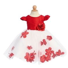 This Kids Dress Features Beautiful Flower Petal Accents Throughout The Skirt, With Back Zipper Closure And Tie For Better Fitting. Flower Petal Skirt, Silk Baby Dress, Easter Dress For Women Church, Girl Silk Dress, Red Baby Dress, Petal Skirt, Easter Dresses For Women, Flower Tulle