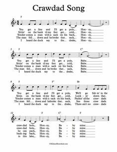 the crawdad song is shown in this sheet music book, with notes and chords