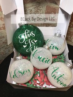 This is Us! Glitter Christmas Ornament Set Christmas Ornament B1ack By Design LLC Christmas Ornaments Vinyl, Custom Ornaments, Glitter Christmas Ornaments With Vinyl, Christmas Glitter Ornaments Cricut, Glitter Christmas Ornaments Diy, Clear Christmas Ball Ornament Ideas With Vinyl, Personalized Ornaments Vinyls, Ornaments With Glitter Inside, Kwanzaa Ornaments