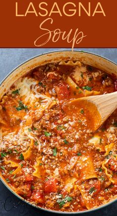 pot filled with lasagna soup with a wooden spoon in it. Easy Lasagna Soup, Lasagna Soup Recipe, Comfort Soup Recipes, Lasagna Soup, Comfort Soup, Delicious Soup Recipes, By The Lake, Cozy Night, Easy Soups