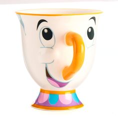 a close up of a cup with a face on it