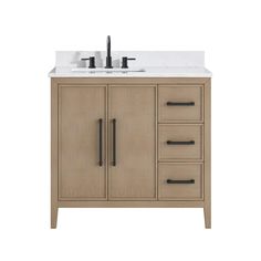 a bathroom vanity with drawers and a sink