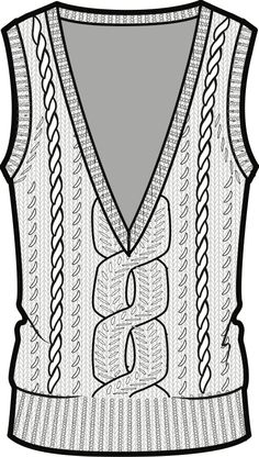 a sweater vest with braids on the front and back, in black and white