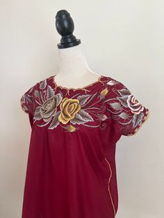 Gorgeous Zinacantan blouse , hand made blouse with front and back embroidered! This garment slips over the head. Our garments are one of a kind pieces, thus may have imperfections that are unique to it's handcrafted nature!! ONE SIZE: Fits sizes M/L/XL Bust Circumference: 46" Arm Hole: 12" Long: 29" CARE DETAILS: Hand wash or delicate only Hang to dry Thank you for visiting my store and have a wonderful day! Festive Traditional Tops With Tonal Embroidery, Bohemian Red Blouse For Traditional Ceremonies, Embroidered Bohemian Blouse For Traditional Ceremonies, Traditional Short Sleeve Blouse With Tonal Embroidery, Traditional Tops With Tonal Embroidery For Festive Occasions, Traditional Short Sleeve Embroidered Top With Tonal Embroidery, Traditional Festive Tops With Embroidered Hem, Traditional Festive Top With Embroidered Hem, Multicolor Folk Blouse With Embroidered Sleeves