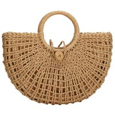 PRICES MAY VARY. MATERIAL: This straw beach bag is made of 100% natural hand-woven seagrass with hand-woven knit elements and craftsmanship. GOOD DESIGN: Fashion round/half round design makes you look unique and fashion; Its dainty and unique design are sure to bring lots of attention; Perfect for any occasions such as beach, party, shopping, hiking, camping, dating or just as an every day bag. BEST MATCH: Compliments various style dress and shoes in matching color. AN UNFORGETTABLE GIFT FOR WOM Summer Beach Bag, Large Hobo Bag, Retro Purse, Straw Beach Bag, Round Handle, Straw Tote Bag, Wicker Bags, Straw Handbags, Rattan Bag