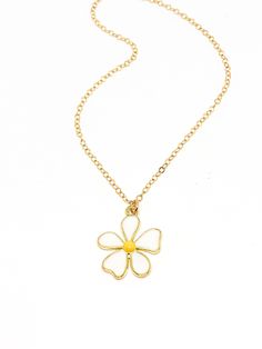 Handmade in Portland, Oregon. Celebrating Spring with this pretty flower necklace (available in several other colors as well!) MEASUREMENTS + MATERIALS - Length is about 16 inches and is adjustable. - Made with a gold fill chain for longevity and sensitive skin - Pretty white daisy flower charm is gold plated WHAT PEOPLE SAY “Beautiful craftsmanship, these were for my mother in law, she loves them. I love supporting small businesses.” - Josh “Love these earrings!! I get so many compliments about Flower-shaped Jewelry With Adjustable Chain For Spring, Spring Flower Jewelry With Adjustable Chain, Spring Flower-shaped Jewelry With Adjustable Chain, White Flower Shaped Necklace With Adjustable Chain, Adjustable Flower-shaped Yellow Gold Necklace, Adjustable Yellow Gold Flower Necklaces, Adjustable Yellow Gold Flower Necklace, Spring White Clavicle Chain Jewelry, Adjustable Gold Flower Necklace For Spring