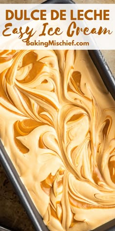 a pan filled with ice cream on top of a counter