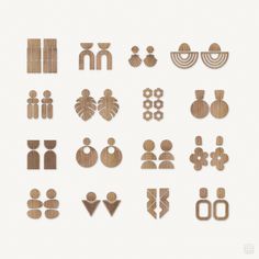 wooden earrings and earring designs on a white background for use in the design process