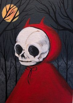 a painting of a skeleton in a red cloak