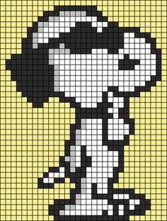 a cross stitch pattern with the image of a cartoon character in black and white, holding an umbrella