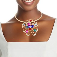 Gold Multi Crystal Flower Set Multicolor Flower Necklace With Flower Decoration, Multicolor Flower Shape Jewelry For Party, Multicolor Flower Shape Party Jewelry, Multicolor Party Jewelry With Flower Shape, Multicolor Flower Choker As Gift, Multicolor Flower Decorated Jewelry For Party, Elegant Multicolor Flower Decorated Jewelry, Elegant Multicolor Flower Shaped Necklace, Lobster Jewelry