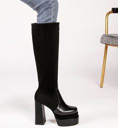 Heel Type: Square heelBoot Type: Modern BootsFashion Element: PlatformPattern Type: GeometricToe Shape: Square ToeItem Type: BootsHeel Height: Super High (8cm-up)With Platforms: YesPlatform Height: 5-7cmClosure Type: ZIP Trendy Black High Shaft Boots, Black High Shaft Mid-calf Boots For Fall, Tall Fit Knee-high Platform Boots With Round Toe, Tall Knee-high Platform Boots With Round Toe, Trendy High Shaft Boots For Fall, Knee-high Platform Heeled Boots, Knee-high Platform Heeled Boots Medium Width, Tall Knee-high Platform Heeled Boots, Platform Knee-high Heeled Boots