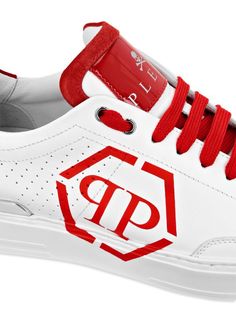 Philipp Plein Lo-Top Leather Sneakers - Farfetch Red Low-top Sneakers With Embossed Logo, White Calf Leather Sneakers With Embossed Logo, Casual Sneakers With Embossed Logo In Calf Leather, Low-top Custom Sneakers With Embossed Logo In Calf Leather, Custom Low-top Calf Leather Sneakers With Embossed Logo, Designer White Sneakers With Rubber Sole, Casual Calf Leather Sneakers With Embossed Logo, Lace-up Sneakers With Embossed Logo In Calf Leather, Lace-up Calf Leather Sneakers With Embossed Logo