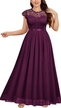 Miusol Women's Formal Floral Lace Plus Size Bridesmaid Party Maxi Dress Plum Gown Long Dresses, Plus Size Party Wear, Brocade Blouse Designs, Designer Dresses Elegant, Boys Winter Clothes, Spring Fashion Dresses, Best Blouse Designs, Party Maxi Dress, Wedding Guest Style