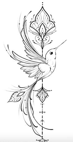 a drawing of a bird with flowers on it's back