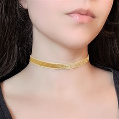 "A thin yellow choker featuring gold glitter velvet ribbon and bronze hardware. The length shown in photos is 12\" and more options are available. Each size comes with an additional 2.5\" extender chain. For best fit, measure around the smallest part of your neck (close to center) and choose the next smallest size. If you would like a different length, send me a message and I can make that for you :) Ribbon clamps, lobster clasp, chain and charms are antique bronze tone alloy. Jewelry Care Tips Glitter Choker, Yellow Choker, Fairycore Jewelry, Kawaii Necklace, Jewelry Cute, Velvet Choker, Bronze Hardware, Choker Style, Autumn Style