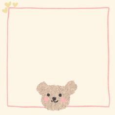 a drawing of a teddy bear peeking out from behind a pink frame with hearts on it