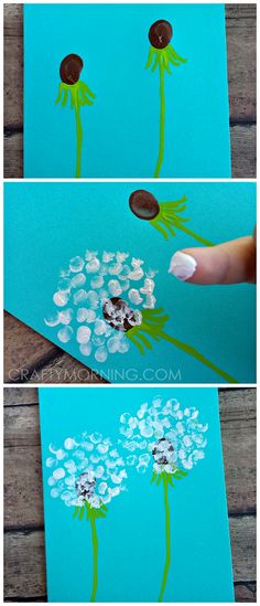 the process to make dandelion flowers with acrylic paint on canvases