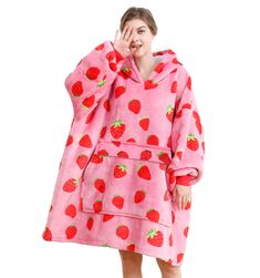 PRICES MAY VARY. 【Blanket Hoodie & Warm for Home & Outdoors 】: Blanket Hoodie’s the outside is 200 GSM Luxury super soft flannel fabric, High-grade texture, a good strawberry print gifts for women、wife、girls; and the inside is thicken 230 GSM of fluffy Sherpa Blanket fleece keep you warm and comfortable during cold days and nights. Comfy Blanket Hoodie warms when you put it on, as if oversized hoodie has a heating effect. No strange smell,Natural thick fleece blanket like a sheep hugging you. 【B Blanket Hoodie, Oversized Coat, Hooded Blanket, Unisex Gifts