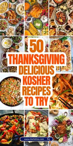 the cover of 50 thanksgiving delicious kosher recipes to try with text overlays