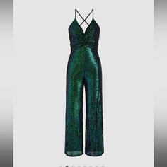 Brand New Fun Sequin Jumpsuit - Size Extra Small (Us 2) Sleeveless Bodysuit For Party Season, Sleeveless Jumpsuits And Rompers For Date Night, Green V-neck Jumpsuits And Rompers For Night Out, Green Sleeveless Jumpsuits And Rompers For Evening, Green Sleeveless Jumpsuits For Evening, Green Sleeveless Bodysuit For Party, Green Sleeveless Party Jumpsuits And Rompers, Green Sleeveless Bodysuit For Night Out, Green Overall Jumpsuits And Rompers For Party