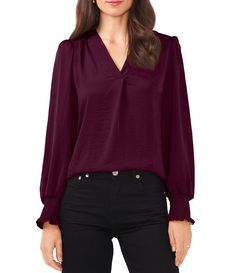 Shop for Vince Camuto V-Neck Long Sleeve Smocked Cuff Rumple Blouse at Dillard's. Visit Dillard's to find clothing, accessories, shoes, cosmetics & more. The Style of Your Life. Lantern Sleeve Tops With Smocked Cuffs For Work, Fall Blouse With Blouson Sleeves And Split Neck, Chic Long Sleeve Tops With Elastic Cuffs, Stretch Blouse With Elastic Sleeves For Work, Elastic Cuffs Tops For Workwear In Fall, Fall Workwear Tops With Elastic Cuffs, Versatile V-neck Top For Workwear And Fall, Fall Workwear Tops With Smocked Cuffs, Workwear Tops With Smocked Bishop Sleeves