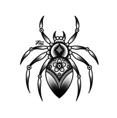 a black and white drawing of a spider