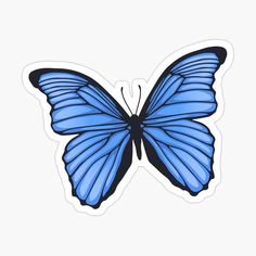 a blue butterfly sticker with black outline on the wings and bottom part of it's wing