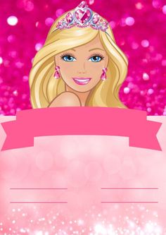 a barbie doll with a tiara on her head and pink sparkles in the background