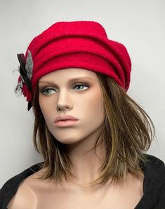 Winter Wool Mini Hats With Short Brim, Cheap Red Hats, Winter Mini Hats With Short Brim In Felt, Winter Mini Hats With Short Brim, Winter Mini Felt Hats With Short Brim, Theatrical Romantic Winter, Winter Felt Beanie Hat, Felt Cap For Winter, Winter Wool Mini Hats