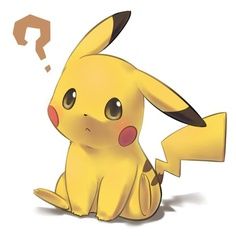 a pikachu sitting on the ground with a question mark above it