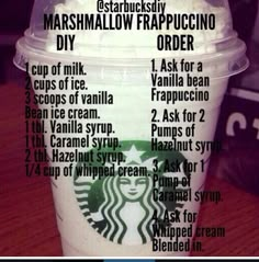 the starbucks frappuccino drink is labeled with instructions for how to make it