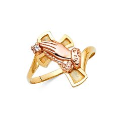 New 14k Yellow Gold Rose Gold Religious Cross Hand Pray Cz Ring Available In Sizes 4 5 6 7 8 9 10 Come In A Beautiful Jewelry Box Please Message Me Your Ring Size After Purchase Item#Rg001810-2. Pink 14k Gold Rings With Diamond Accents, Xoxo Jewelry, Cross Hands, Religious Cross, Cross Ring, Jewelry Lookbook, Cz Ring, Pretty Food, Womens Jewelry Rings